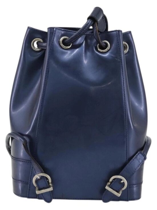 Salvatore Ferragamo Vala Backpack Patent leather Navy Silver Auth 175785 main image 9